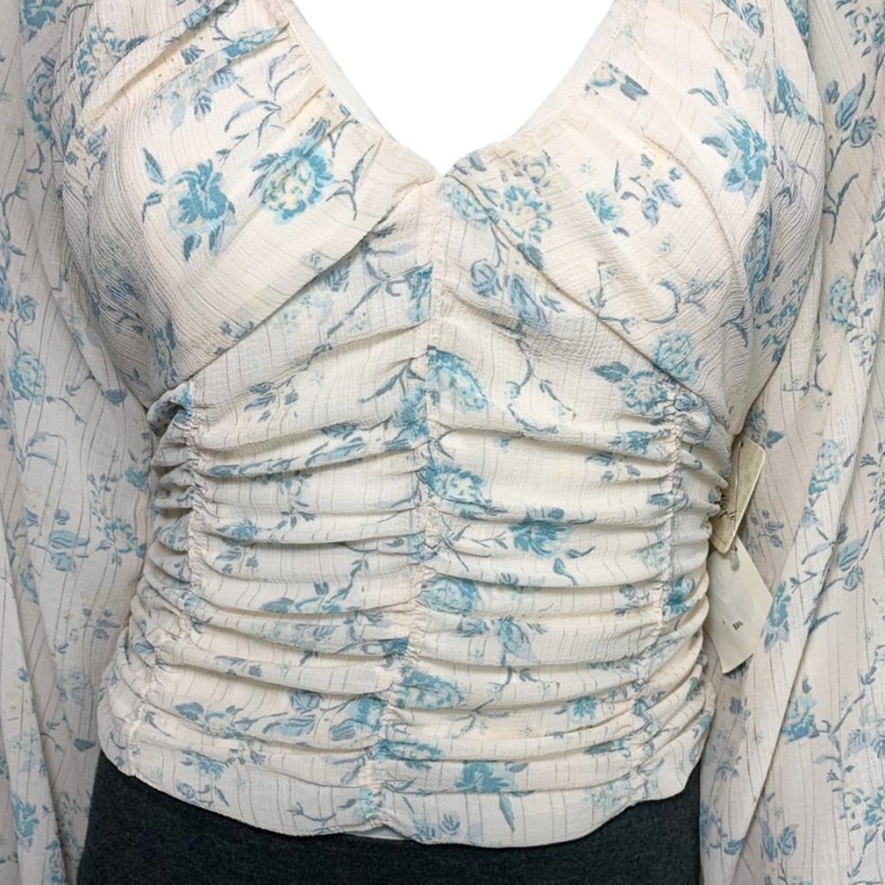 NWT FREE PEOPLE Final Rose Ruched Blouse in Vintage Cameo - Picture 7 of 10